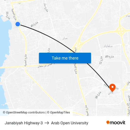 Janabiyah Highway-3 to Arab Open University map