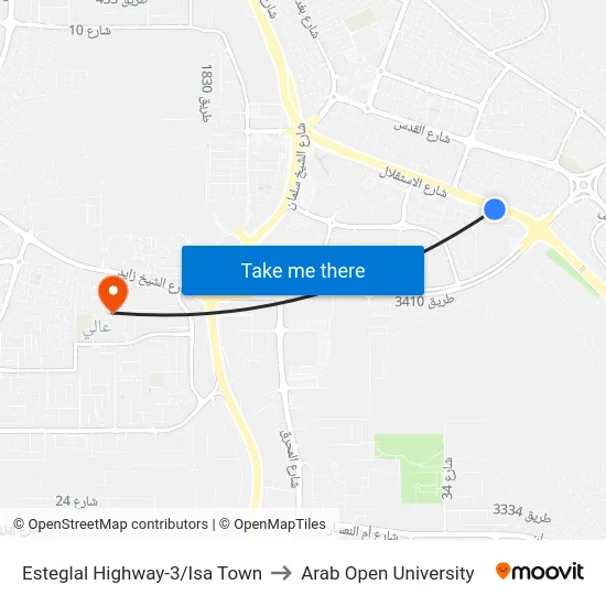 Esteglal Highway-3/Isa Town to Arab Open University map