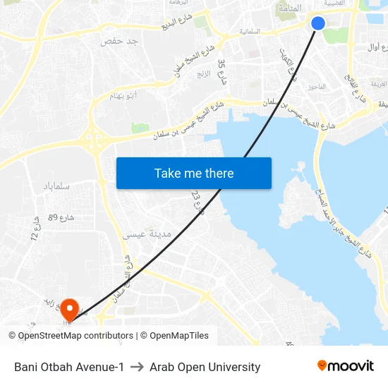 Bani Otbah Avenue-1 to Arab Open University map