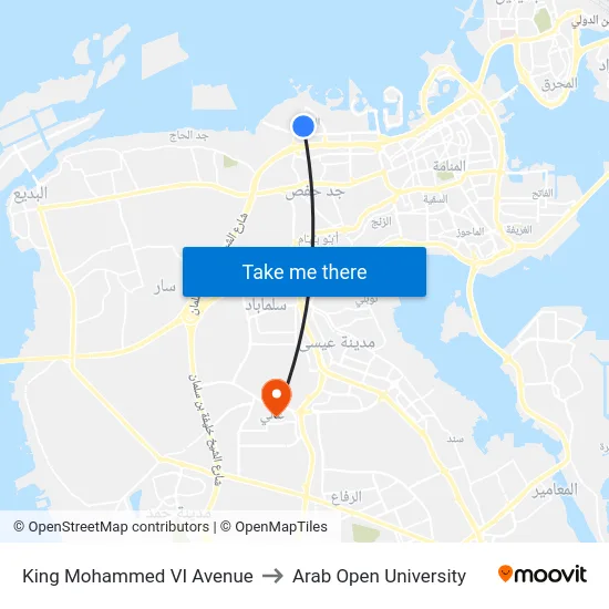 King Mohammed VI Avenue to Arab Open University map