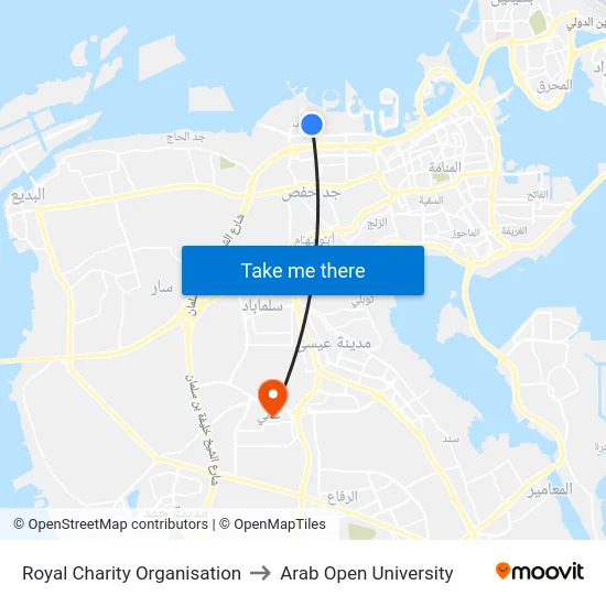 Royal Charity Organisation to Arab Open University map