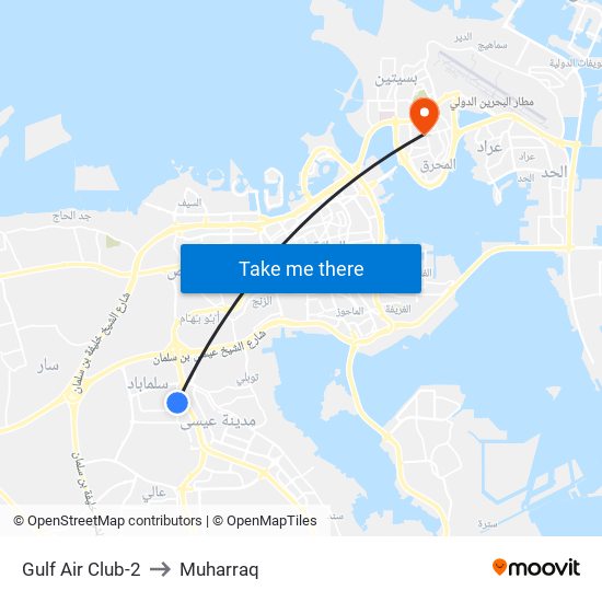 Gulf Air Club-2 to Muharraq map