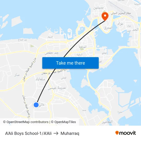 A'Ali Boys School-1/A'Ali to Muharraq map