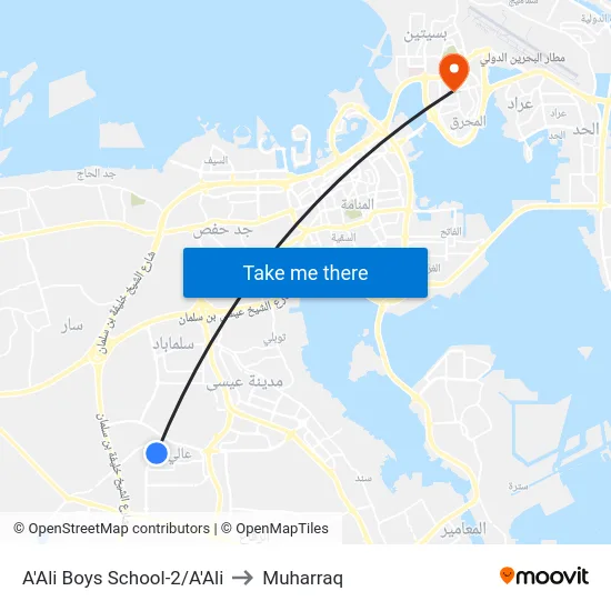 A'Ali Boys School-2/A'Ali to Muharraq map