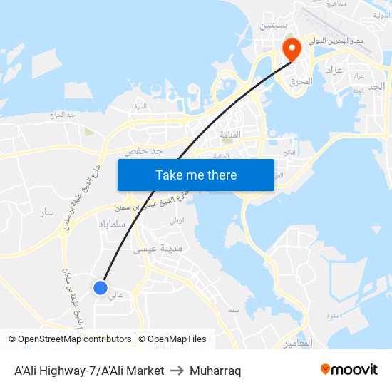 A'Ali Highway-7/A'Ali Market to Muharraq map