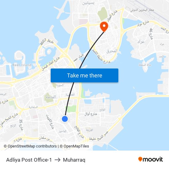 Adliya Post Office-1 to Muharraq map