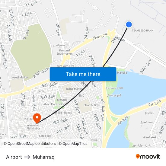 Airport to Muharraq map