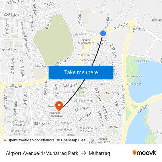 Airport Avenue-4/Muharraq Park to Muharraq map