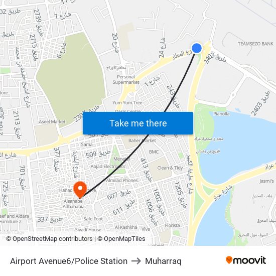 Airport Avenue6/Police Station to Muharraq map