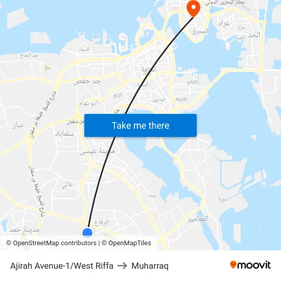 Ajirah Avenue-1/West Riffa to Muharraq map