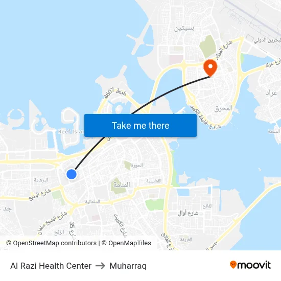 Al Razi Health Center to Muharraq map