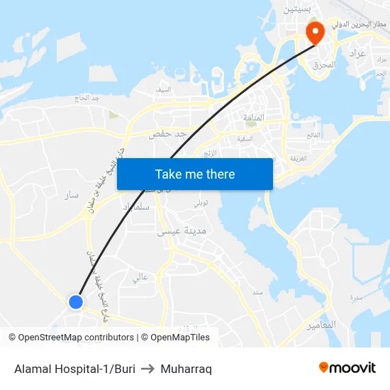 Alamal Hospital-1/Buri to Muharraq map