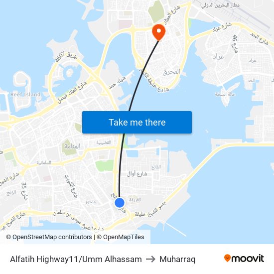 Alfatih Highway11/Umm Alhassam to Muharraq map