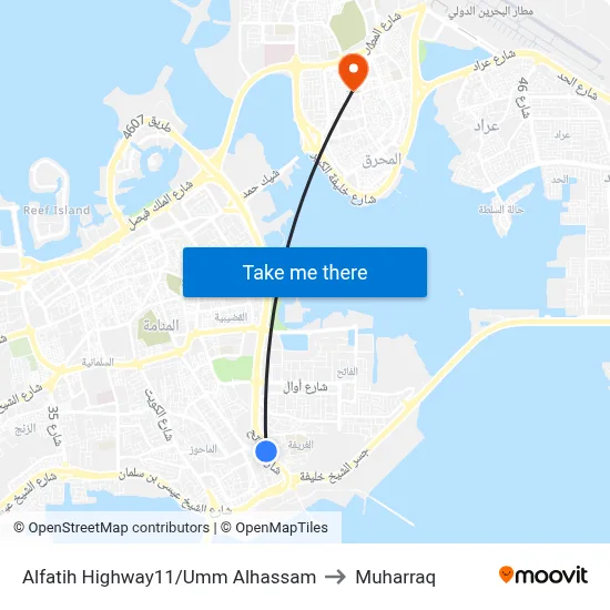 Alfatih Highway11/Umm Alhassam to Muharraq map