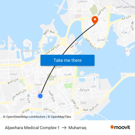 Aljawhara Medical Complex-1 to Muharraq map