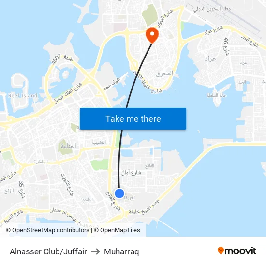 Alnasser Club/Juffair to Muharraq map