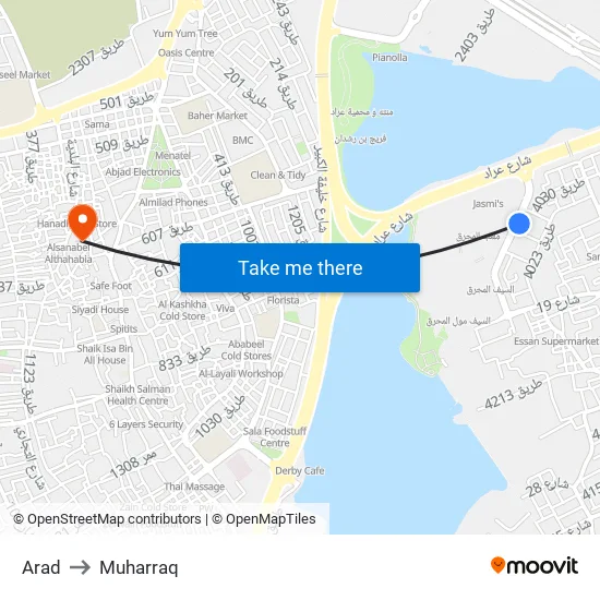 Arad to Muharraq map