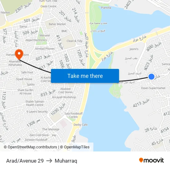Arad/Avenue 29 to Muharraq map