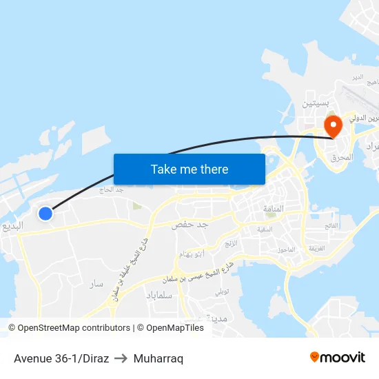Avenue 36-1/Diraz to Muharraq map