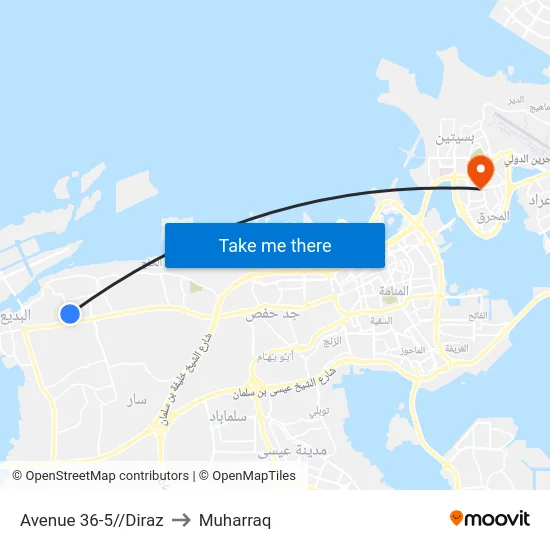 Avenue 36-5//Diraz to Muharraq map