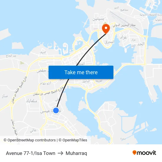 Avenue 77-1/Isa Town to Muharraq map
