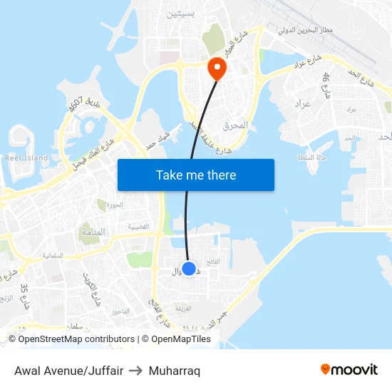 Awal Avenue/Juffair to Muharraq map