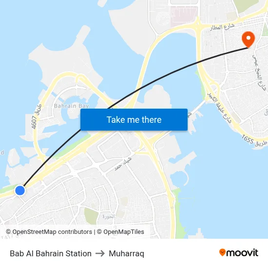 Bab Al Bahrain Station to Muharraq map
