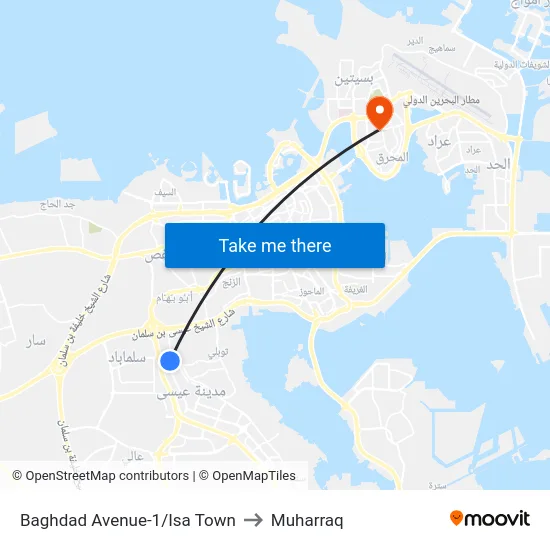 Baghdad Avenue-1/Isa Town to Muharraq map