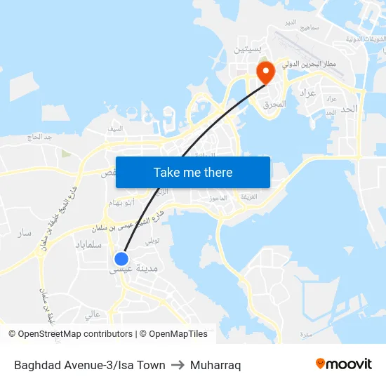 Baghdad Avenue-3/Isa Town to Muharraq map
