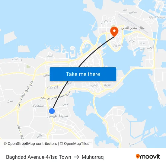 Baghdad Avenue-4/Isa Town to Muharraq map