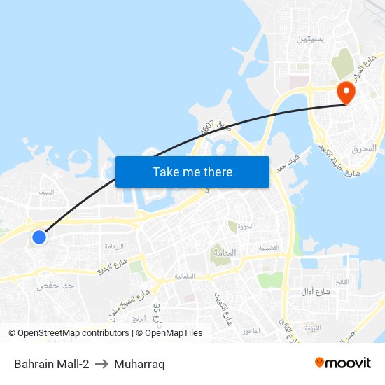 Bahrain Mall-2 to Muharraq map