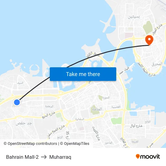 Bahrain Mall-2 to Muharraq map