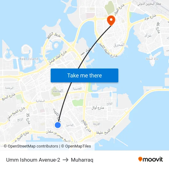 Umm Ishoum Avenue-2 to Muharraq map