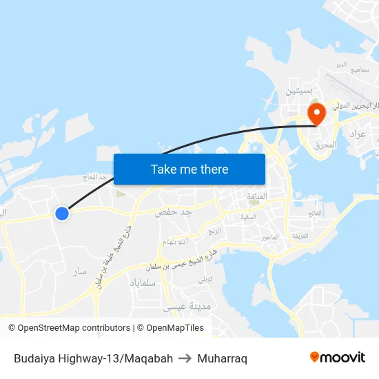 Budaiya Highway-13/Maqabah to Muharraq map