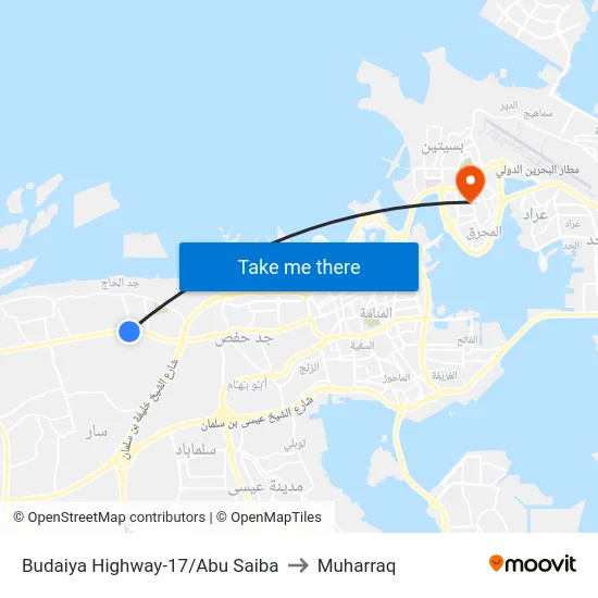 Budaiya Highway-17/Abu Saiba to Muharraq map