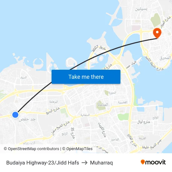 Budaiya Highway-23/Jidd Hafs to Muharraq map