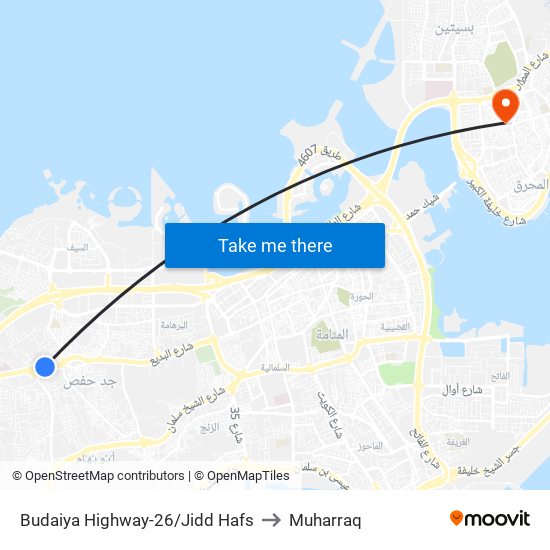Budaiya Highway-26/Jidd Hafs to Muharraq map