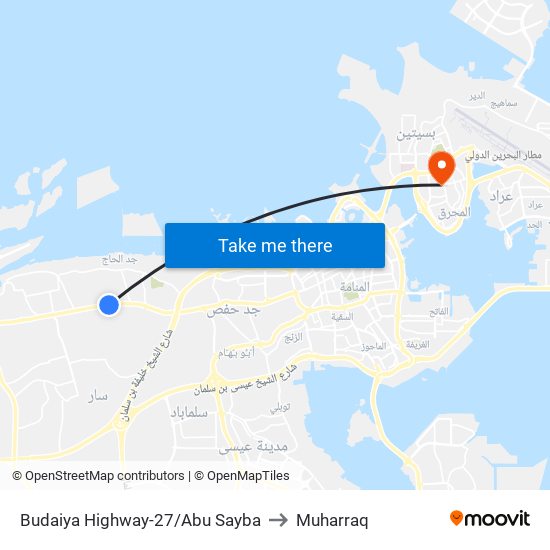 Budaiya Highway-27/Abu Sayba to Muharraq map