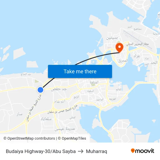 Budaiya Highway-30/Abu Sayba to Muharraq map