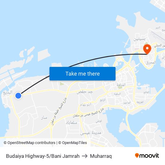 Budaiya Highway-5/Bani Jamrah to Muharraq map