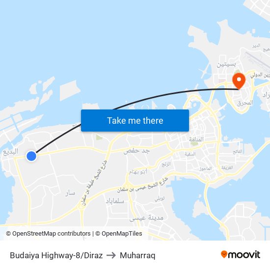 Budaiya Highway-8/Diraz to Muharraq map