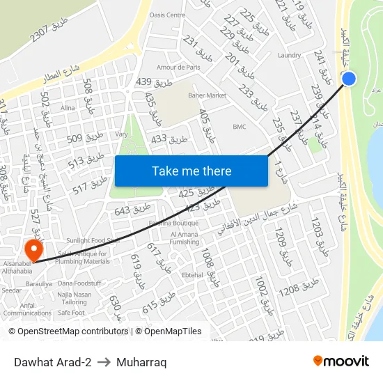 Dawhat Arad-2 to Muharraq map