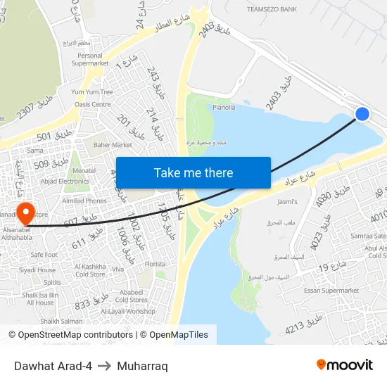 Dawhat Arad-4 to Muharraq map