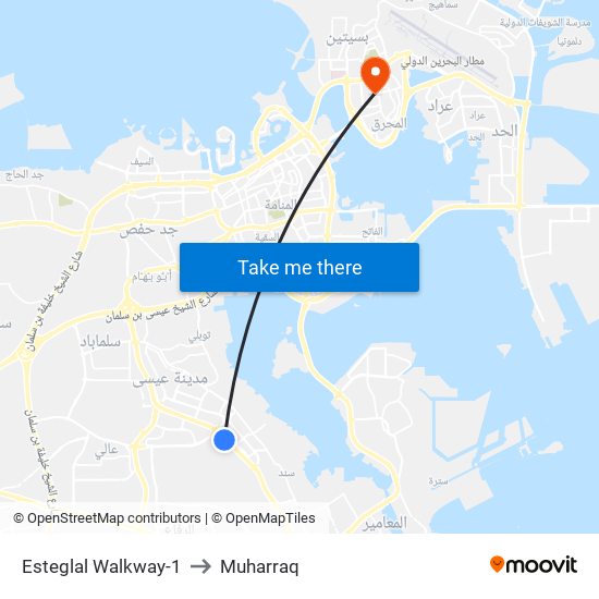 Esteglal Walkway-1 to Muharraq map