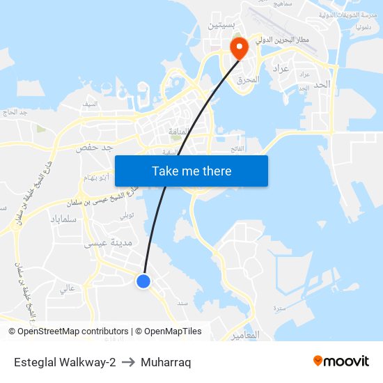 Esteglal Walkway-2 to Muharraq map