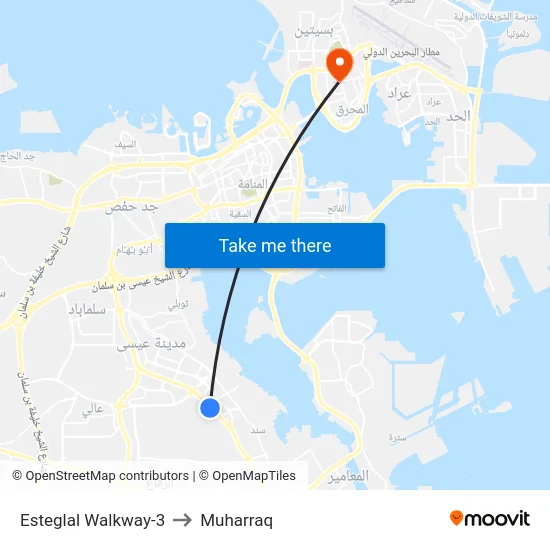 Esteglal Walkway-3 to Muharraq map