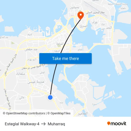 Esteglal Walkway-4 to Muharraq map