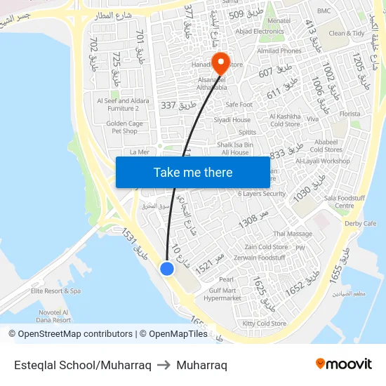 Esteqlal School/Muharraq to Muharraq map