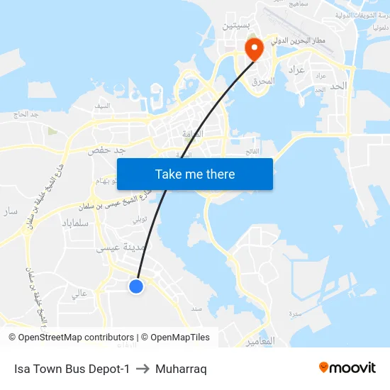 Isa Town Bus Depot-1 to Muharraq map