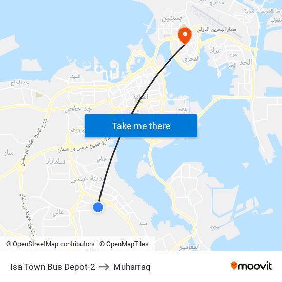 Isa Town Bus Depot-2 to Muharraq map